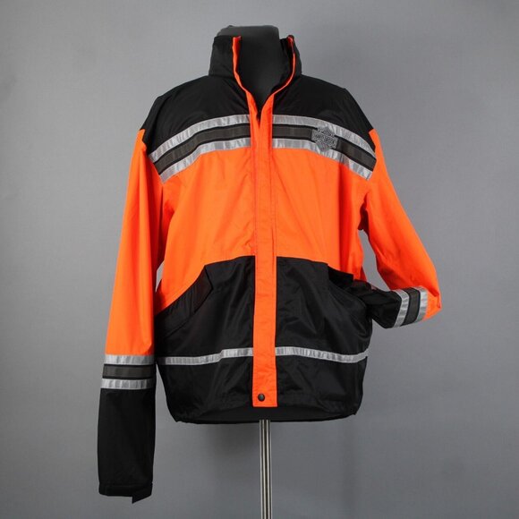Harley Davidson $215 Sz XL Black Orange Logo Rain Wear 100% Nylon